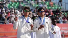 Pasangan Bintang Akbar/Sofyan Rachman Efendi gagal meraih emas setelah takluk dari wakil Qatar, Cherif Samba/Ahmed Janko, pada partai final voli pantai putra Asian Games 2026, Sabtu (3/10/2026). (NOC Indonesia)