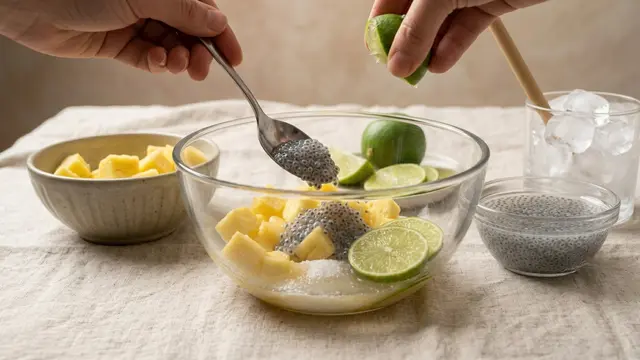 Ilustrasi resep es nanas madu dengan selasih