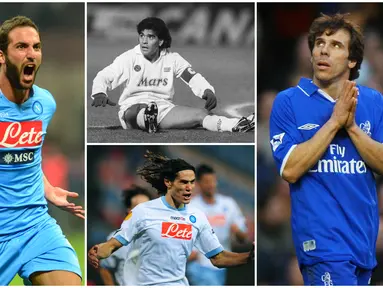 Berikut ini para penyerang terbaik dunia yang pernah berseragam Napoli. Diantaranya legenda Argentina, Diego Maradona. (Foto Kolase AP dan AFP)