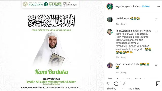 Unggahan Yayasan Syekh Ali Jaber. (Instagram/ yayasan.syekhalijaber)