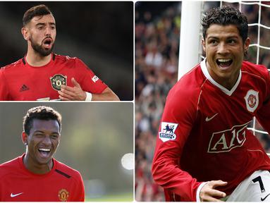Cristiano Ronaldo jadi pemain asal Portugal yang sukses berkarier di Manchester United. Selain Ronaldo ada pemain Portugal yang tercatat pernah dan masih bermain untuk Setan Merah. Berikut Cristiano Ronaldo dan 5 pemain asal Portugal di Manchester United. (kolase foto AFP)