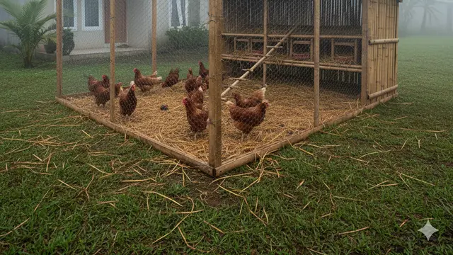 Contoh Kandang Ayam Petelur Skala Kecil Rumahan. AI