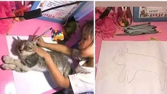 6 Potret Aksi Nyeleneh Anak saat Menjiplak Gambar, Ada yang Pakai Kucing