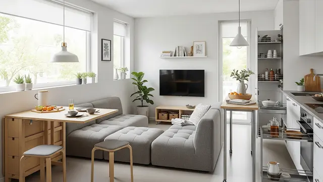 Desain Ruang Keluarga dan Ruang Dapur Tanpa Sekat di Rumah Kecil (AI)