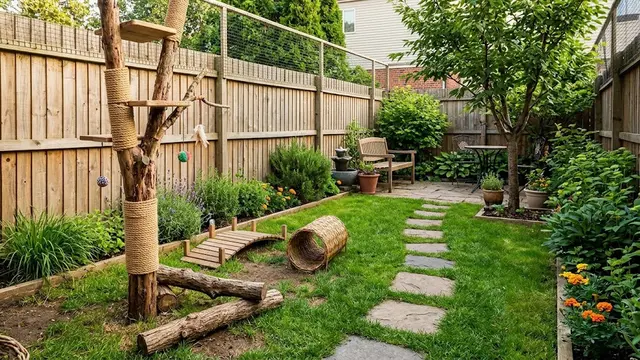 Desain Taman Kecil dengan Area Khusus untuk Kucing Bermain