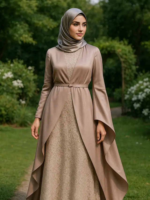 7 Model Long Dress Brokat A-Line dengan Outer, Cocok Dipadukan dengan Jilbab untuk Tampilan Elegan 2025