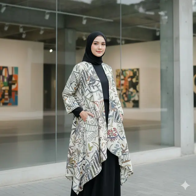 Model Outer Batik Panjang Layering