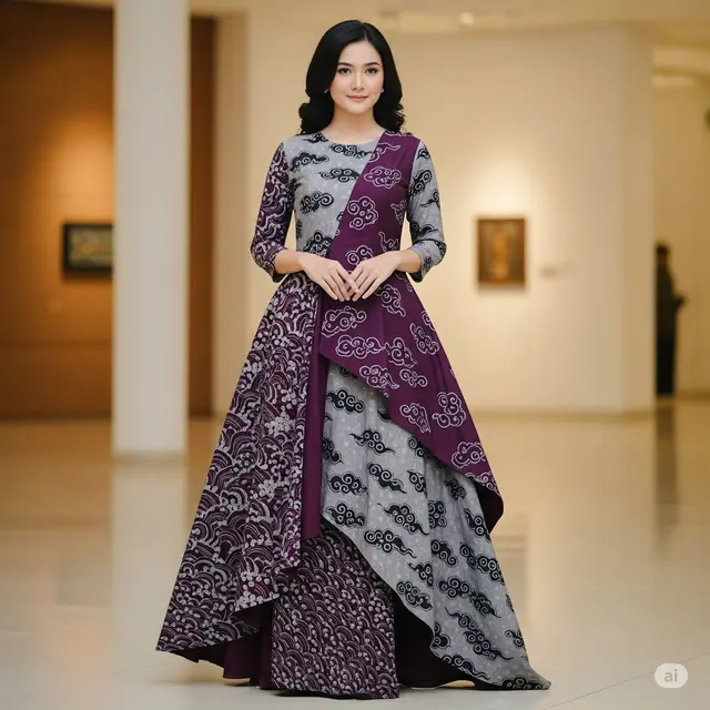 Dress Batik Tumpuk Asimetris