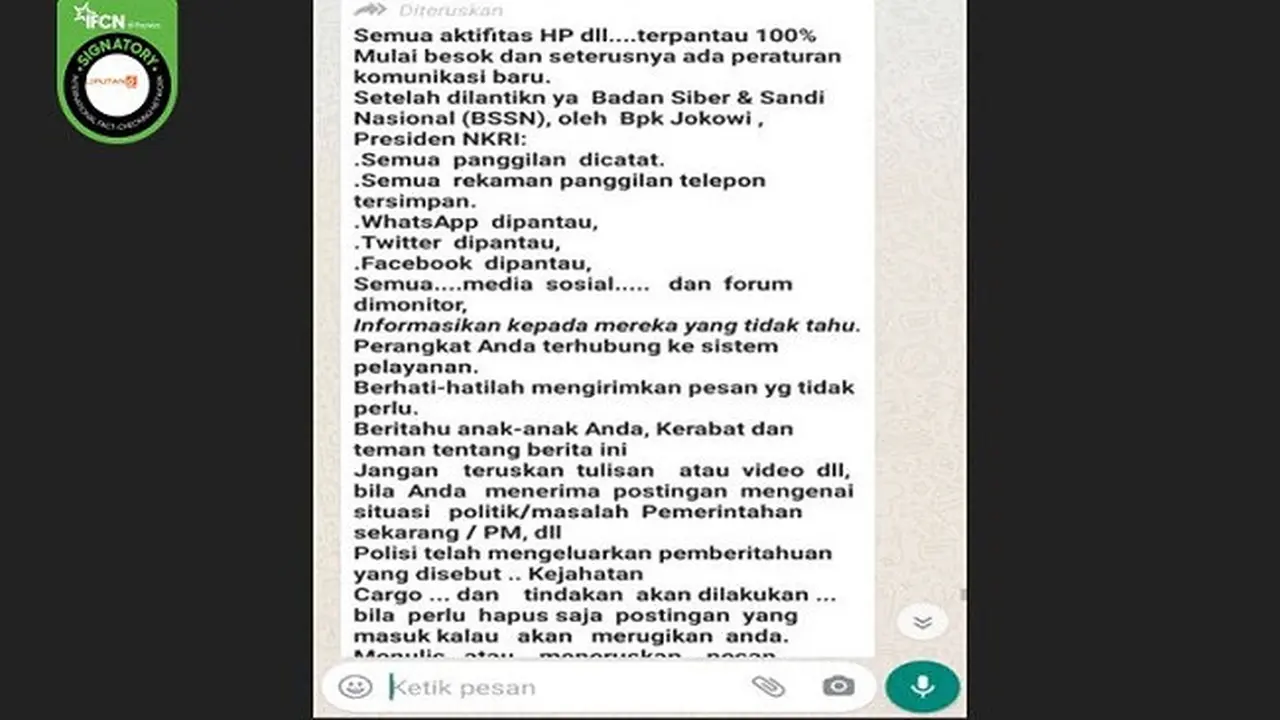 Gambar Tangkapan Layar Pesan dari Aplikasi Percakapan WhatsApp
