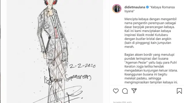 Sketsa busana pengantin Isyana Sarasvati (Instagram/ didietmaulana)