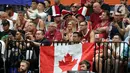 Laga terakhir penyisihan Grup H FIBA World Cup 2023 antara Latvia dan Kanada juga disaksikan para suporter dari timnas basket Kanada yang berlangsung di Indonesia Arena, Gelora Bung Karno, Jakarta, Selasa (29/8/2023). (Liputan6.com/Helmi Fithriansyah)