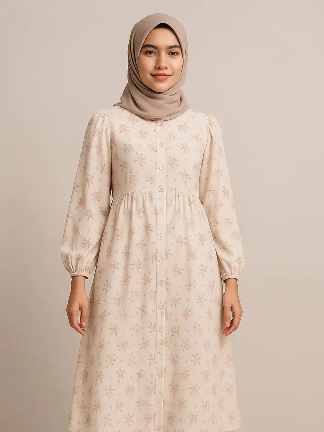 7 Model Tunik Motif Bunga Kancing Depan Terbaru