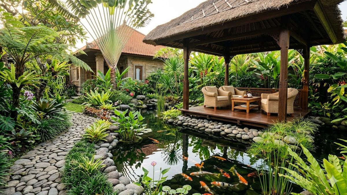 7 Inspirasi Gazebo Dekat Kolam Ikan yang Bikin Rileks Setiap Hari di Rumah