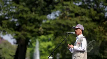 Presiden Jokowi berpidato pada acara pelepasan 298 guru garis depan (GGD) di Istana Negara, Jakarta, Senin (25/5). Tenaga pengajar tersebut akan dikirim ke wilayah terdepan, terluas, dan tertinggal (3T) atau daerah pelosok. (Liputan6.com/Faizal Fanani)