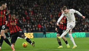 Chelsea harus puas bermain imbang tanpa gol kontra Bournemouth pada laga pekan ke-15 Premier League di Vitality Stadium, Sabtu (6/12/2025) malam WIB. (AFP/Glyn KIRK)