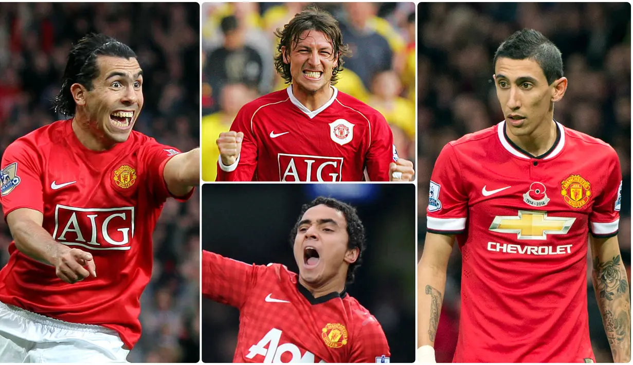 Sejarah mencatat Manchester United menjadi klub yang doyang merekrut pemain asal Amerika Latin di era kepemimpinan Sir Alex Ferguson. Carlos Tevez, Veron hingga Angel Di Maria pernah berseragan The Red Devils. Berikut pemain Manchester United asal Amerika Latin. (Kolase foto AFP)