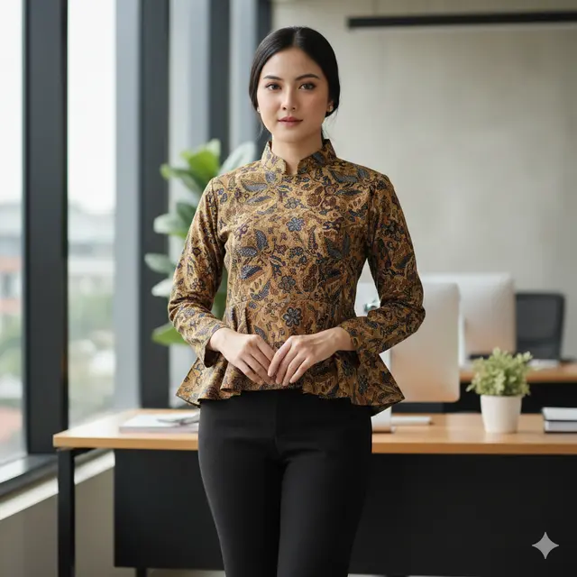 Model Atasan Batik Berkerah untuk Wanita Karir