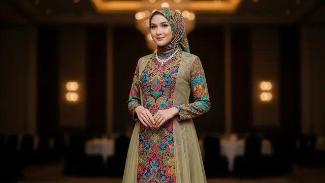 Gamis Batik Kombinasi Tile Polos