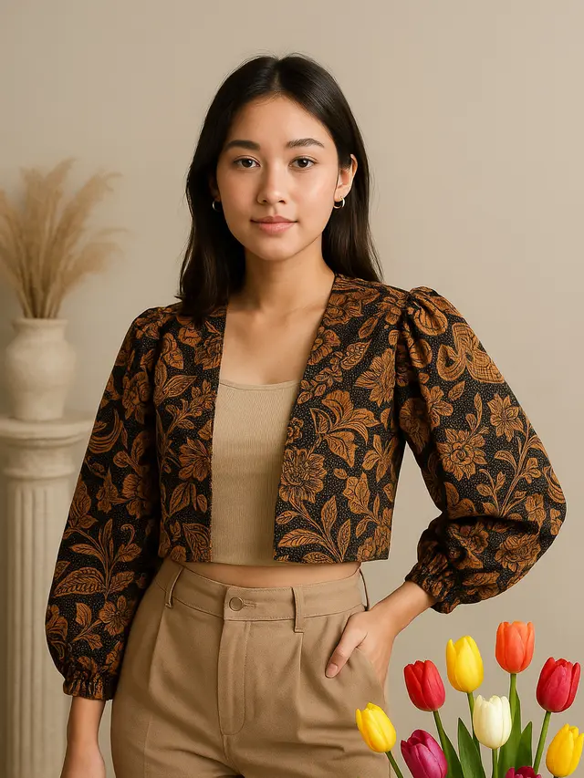 Outer Crop Top Batik Lengan Panjang untuk Usia 20-an