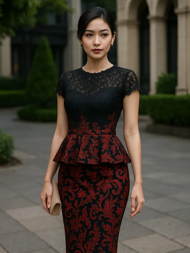 7 Model Dress Batik Brokat Warna Merah dan Hitam, Elegan Cocok untuk Acara Malam
