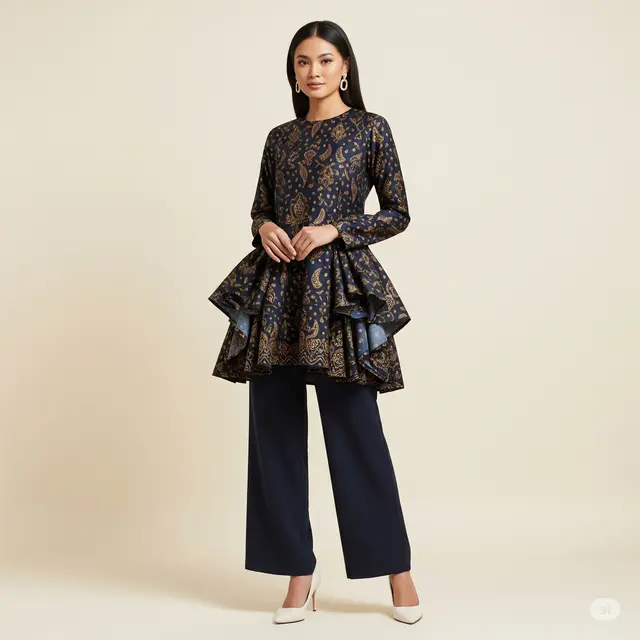Model Atasan Batik dengan Detail Layer atau Ruffle.