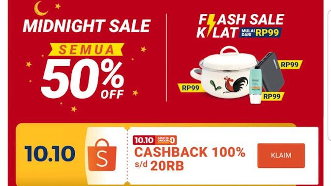 Shopee menggelar Flash Sale Kilat yang hadir sebanyak 7x mulai dari RP 99.