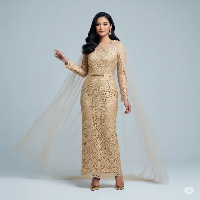 Model Dress Brokat Panjang Non Hijab Terbaik.