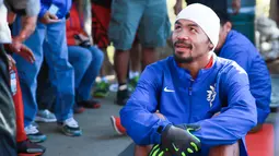 Manny Pacquiao sedang beristirahat usai berlatih di Griffith Park, Los Angeles, Amerika Serikat, (Istimewa).