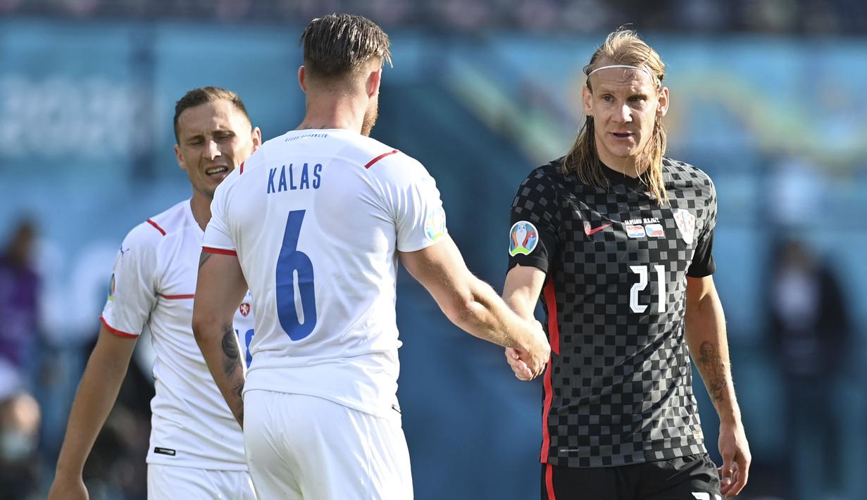 Ceska dan Kroasia terpaksa berbagi angka. Setelah pertandingan ini Republik Ceska menempati posisi puncak klasemen sementara Grup D Euro 2020 dengan poin empat, sedangkan Kroasia menempati posisi ketiga dengan poin satu. (Foto: AP/Pool/Paul Ellis)