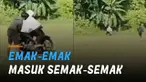 Emak-emak yang masih kurang  bisa kendalikan motor tersebut akhirnya masuk ke semak-semak.