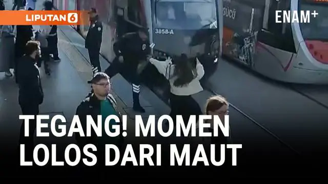 Seorang petugas keamanan di Kota Kayseri, Turki menjadi pahlawan setelah menyelamatkan seorang wanita yang nyaris tertabrak trem.