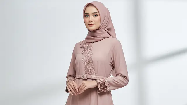 Gamis Batik Brokat Warna Rose Gold Ramadan 2026 (Image by Gemini AI)
