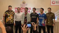 Ketua Panitia Penyelenggara Indonesia Open 2024 Armand Darmadji (paling kiri) mengungkap alasan Indonesia Open 2024 batal digelar di Indonesia Arena. (Liputan6.com/Melinda Indrasari)