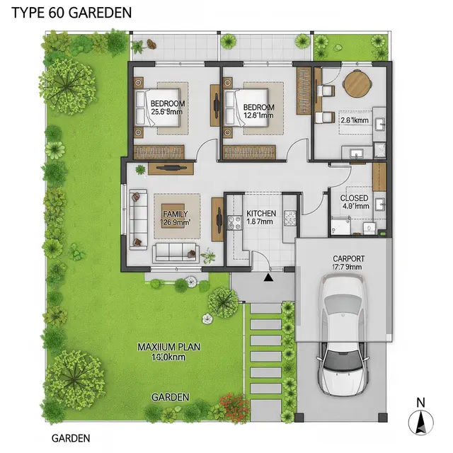 Konsep Desain Rumah 2 Kamar di Lahan 60 Meter. Gemini