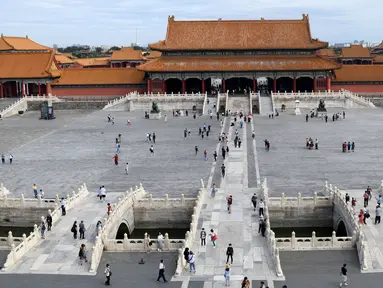 Suasana Museum Istana di Beijing, China, Kamis (10/9/2020). Pameran bertajuk Kemegahan Abadi: Enam Abad di Kota Terlarang diselenggarakan di Museum Istana yang juga dikenal sebagai Kota Terlarang untuk memperingati 600 tahun usia bekas kompleks kekaisaran tersebut. (Xinhua/Jin Liangkuai)