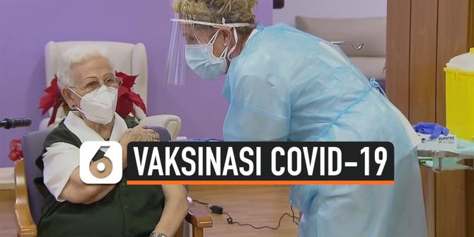 VIDEO: Wanita 96 Tahun Pertama Terima Vaksin Covid-19 di Spanyol