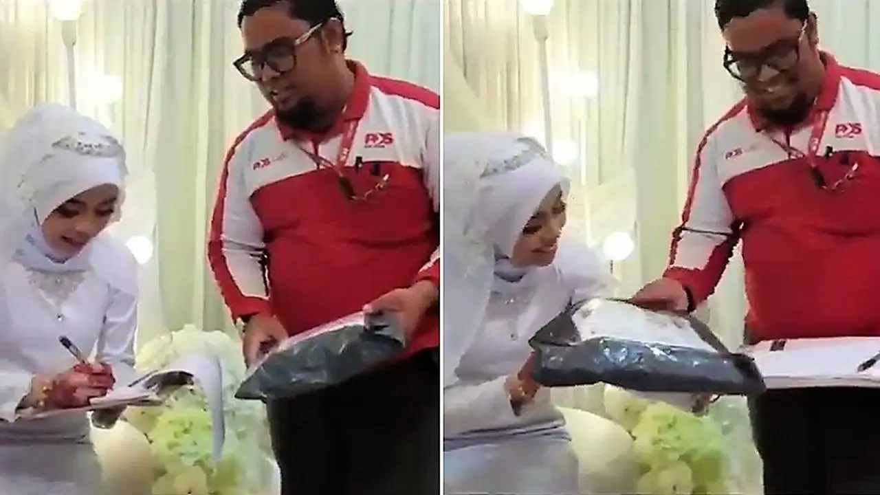 pengantin terima paket (foto: twitter/@penyp3n)
