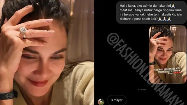 Luna Maya mengenakan cincin seharga Rp 3 miliar