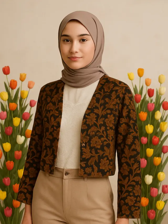 Outer Crop Top Batik Lengan Panjang untuk Usia 20-an