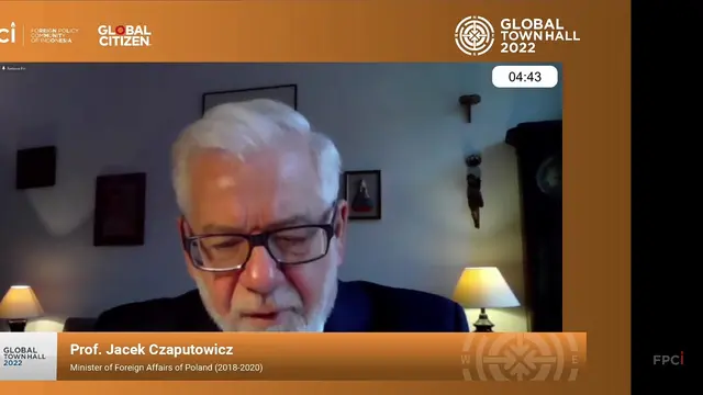 Potret Jacek Czaputowicz, Mantan Menteri Luar Negeri Polandia dalam Sesi 6 GTH 2022, Sabtu (5/11/2022). (Dok. Global Town Hall 2022 via Youtube)