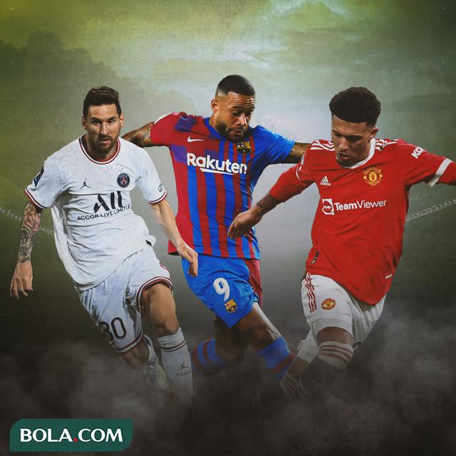 Ilustrasi Lionel Messi, Memphis Depay, Jadon Sancho