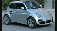 Sebuah mobil kecil Fiat 500 diubah sedmeikian rupa agar terlihat lebih garang. Sekilas ia mirip seperti mobil-mobil Porsche (Foto: Facebok How not to design a car). 