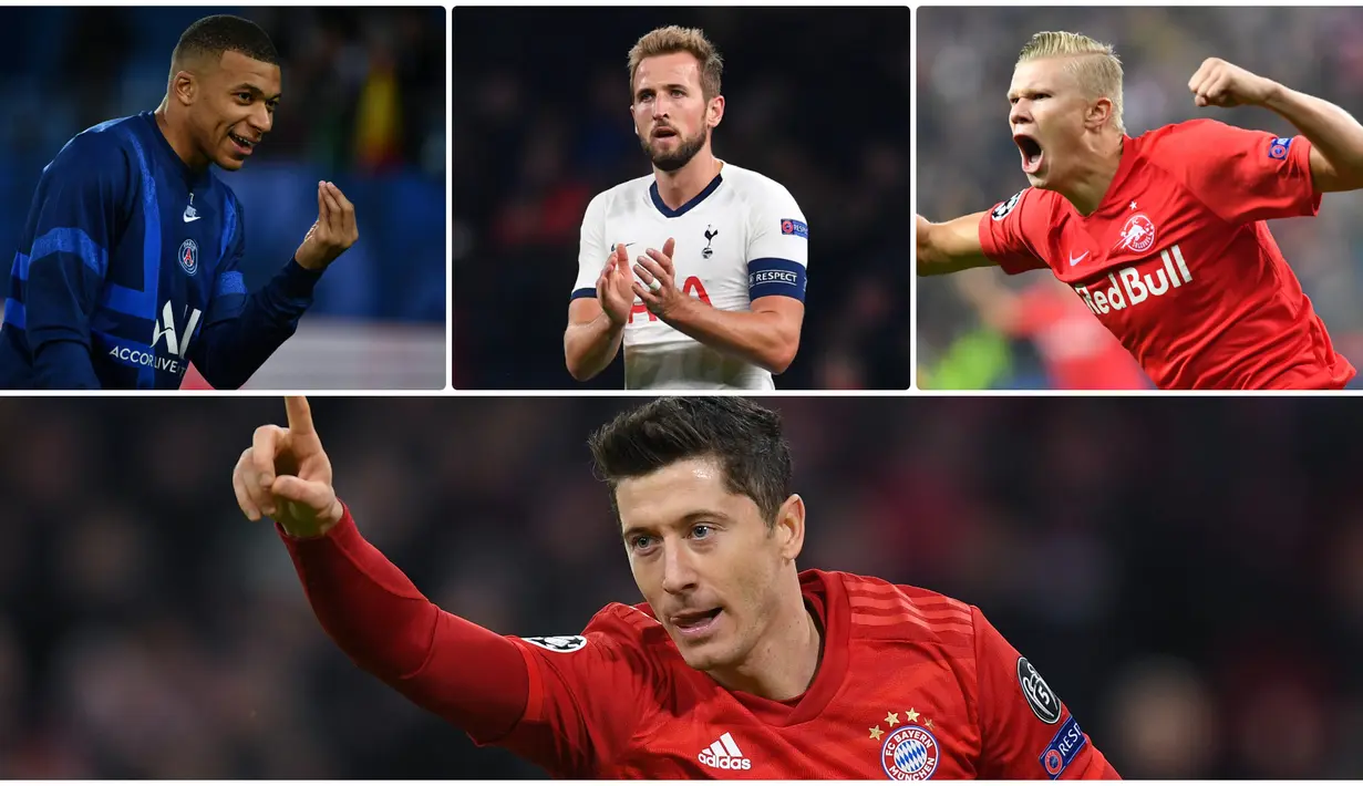 Robert Lewandowski menjadi top scorer Liga Champions sementara ini dengan torehan 10 gol. Koleksi golnya lebih unggul dua atas Erling Braut Haaland yang membela Red Bull Salzburg. Berikut 7 top scorers Sementara Liga Champions Hingga Matchday ke-6. (Kolase foto AFP)