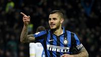 Penyerang Inter Milan, Mauro Icardi mulai mendekat ke Arsenal. Rencananya, Meriam London bakal memboyong Icardi pada bursa transfer Januari 2016. (AFP/ OLIVIER MORIN)