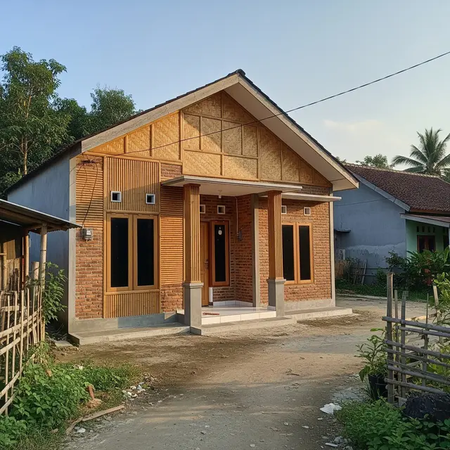 9 Desain Rumah Kampung dengan Kombinasi Tembok dan Anyaman Bambu Modern, Hunian Estetis