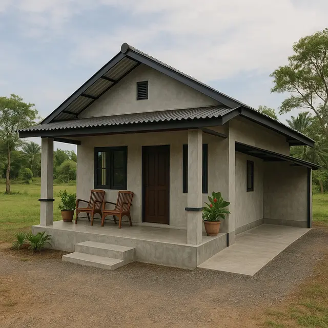 Rumah Sederhana Ukuran 6x9 dengan Teras Depan Luas di Kampung