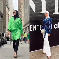Olla tampak mengenakan kemeja dipadukan celana jeans dan tweed blazer hitam. (Instagram/ollaramlan).
