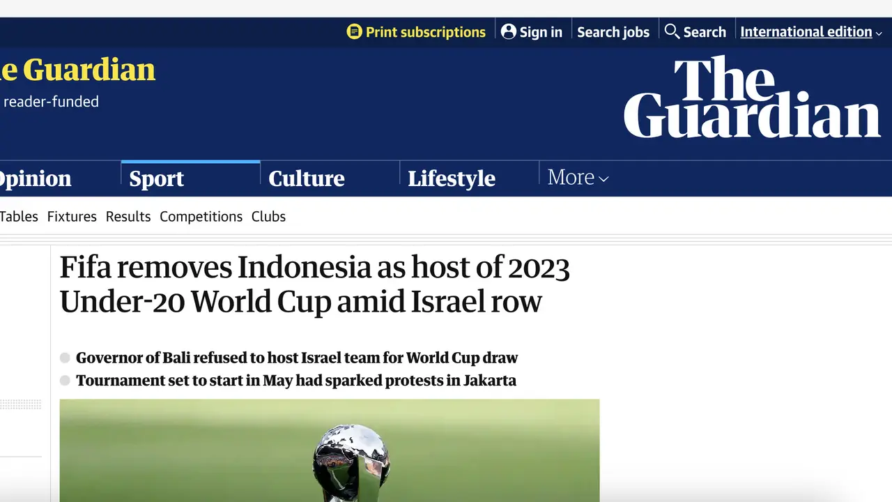 Media Asing Soroti Batalnya Indonesia Jadi Tuan Rumah Piala Dunia U-20, Singgung Israel