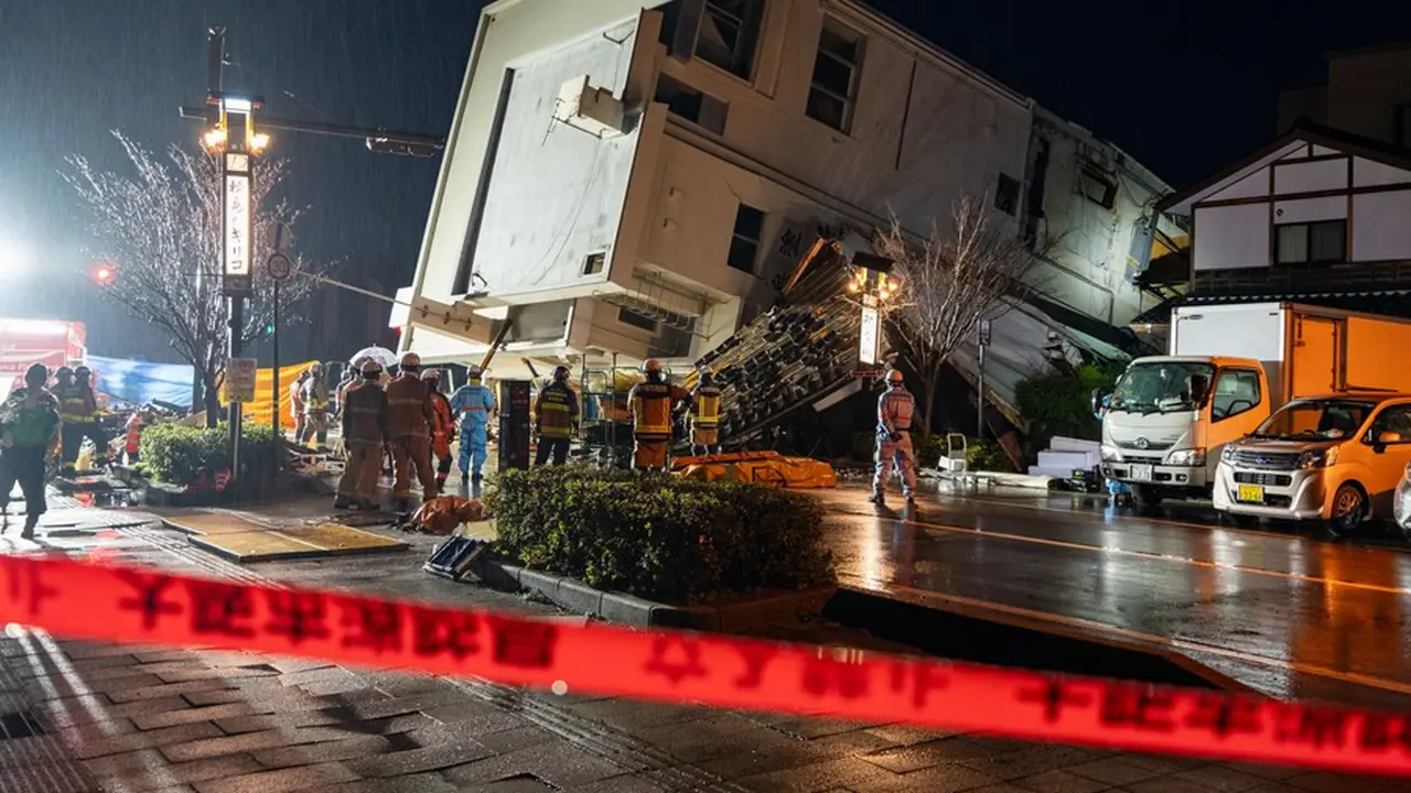 Pemadam kebakaran melakukan upaya penyelamatan setelah gempa bumi Jepang berpusat di Wajima, Prefektur Ishikawa, Jepang, 3 Januari 2024. (Xinhua/Zhang Xiaoyu) ​
