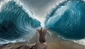 ilustrasi Nabi Musa AS dengan mukjizat tongkatnya.